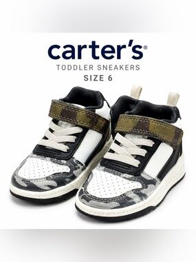 Carter's Kids Camo Accent Sneakers - White, Black & Green Size 6